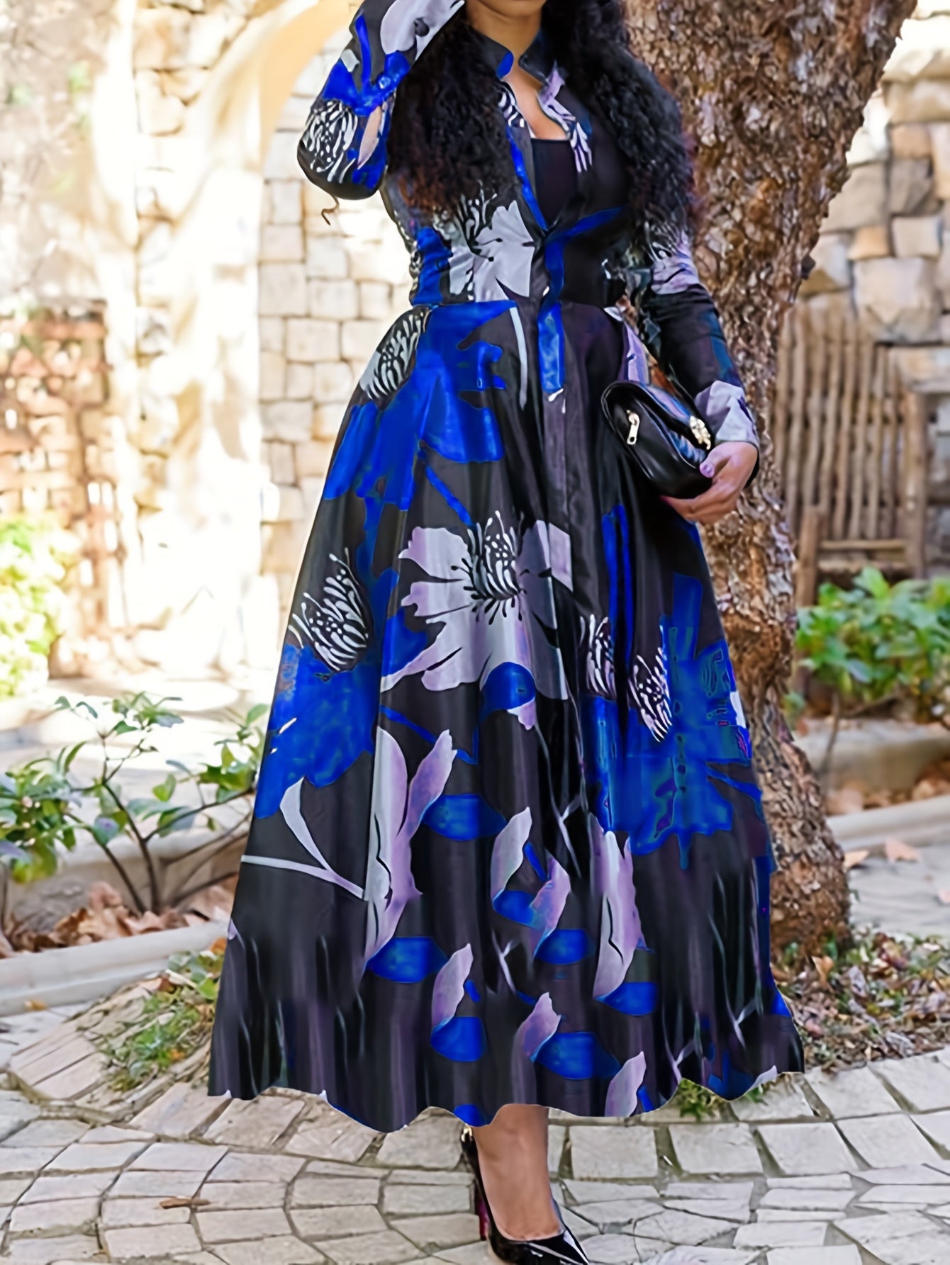 Elegant Off-Shoulder, V-Neck, Long Sleeve Maxi Dress for Women