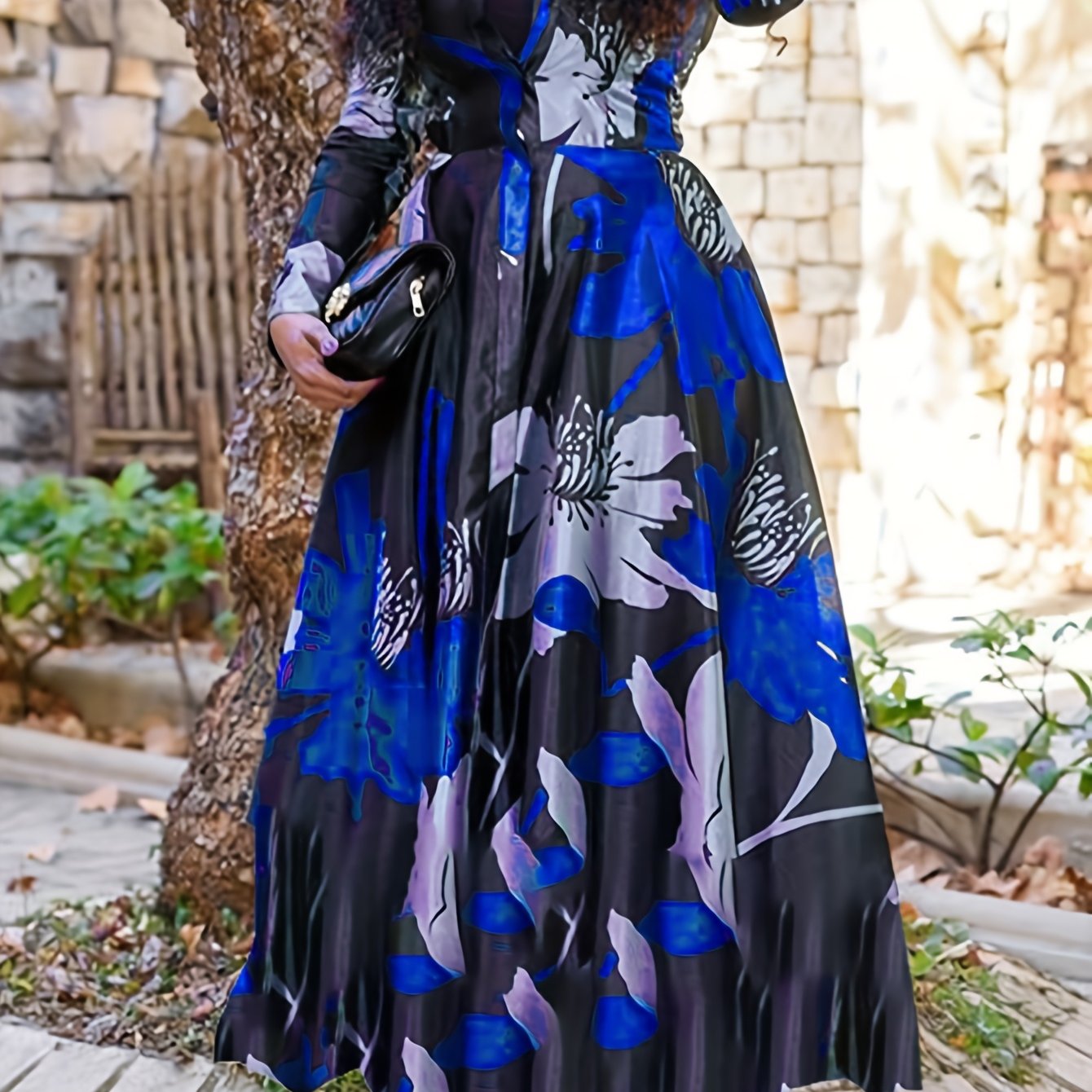 Elegant Off-Shoulder, V-Neck, Long Sleeve Maxi Dress for Women