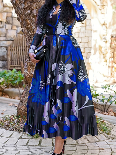 Elegant Off-Shoulder, V-Neck, Long Sleeve Maxi Dress for Women