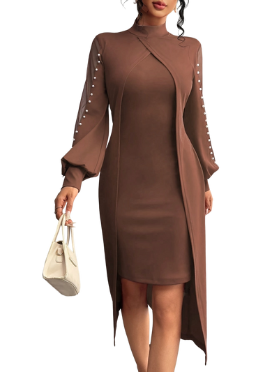 Women's Fitted Dress with Beaded Lace Splicing