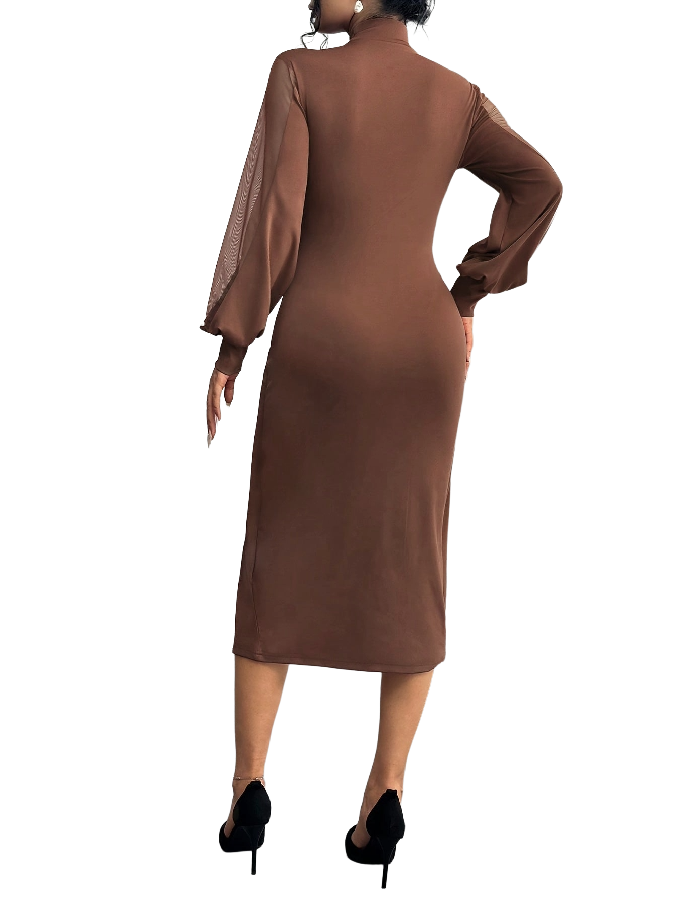 Women's Fitted Dress with Beaded Lace Splicing