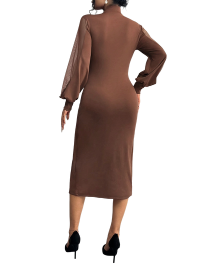 Women's Fitted Dress with Beaded Lace Splicing