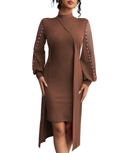 Women's Fitted Dress with Beaded Lace Splicing