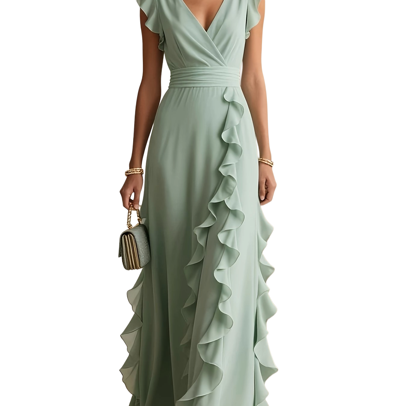 Women's Woven Floral Maxi Dress with Lapel Collar & Ruffles