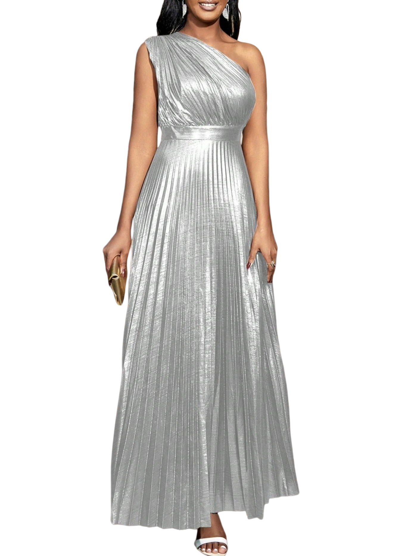 Women's Woven Polyester One-Shoulder Maxi Dress