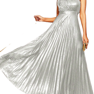 Women's Woven Polyester One-Shoulder Maxi Dress