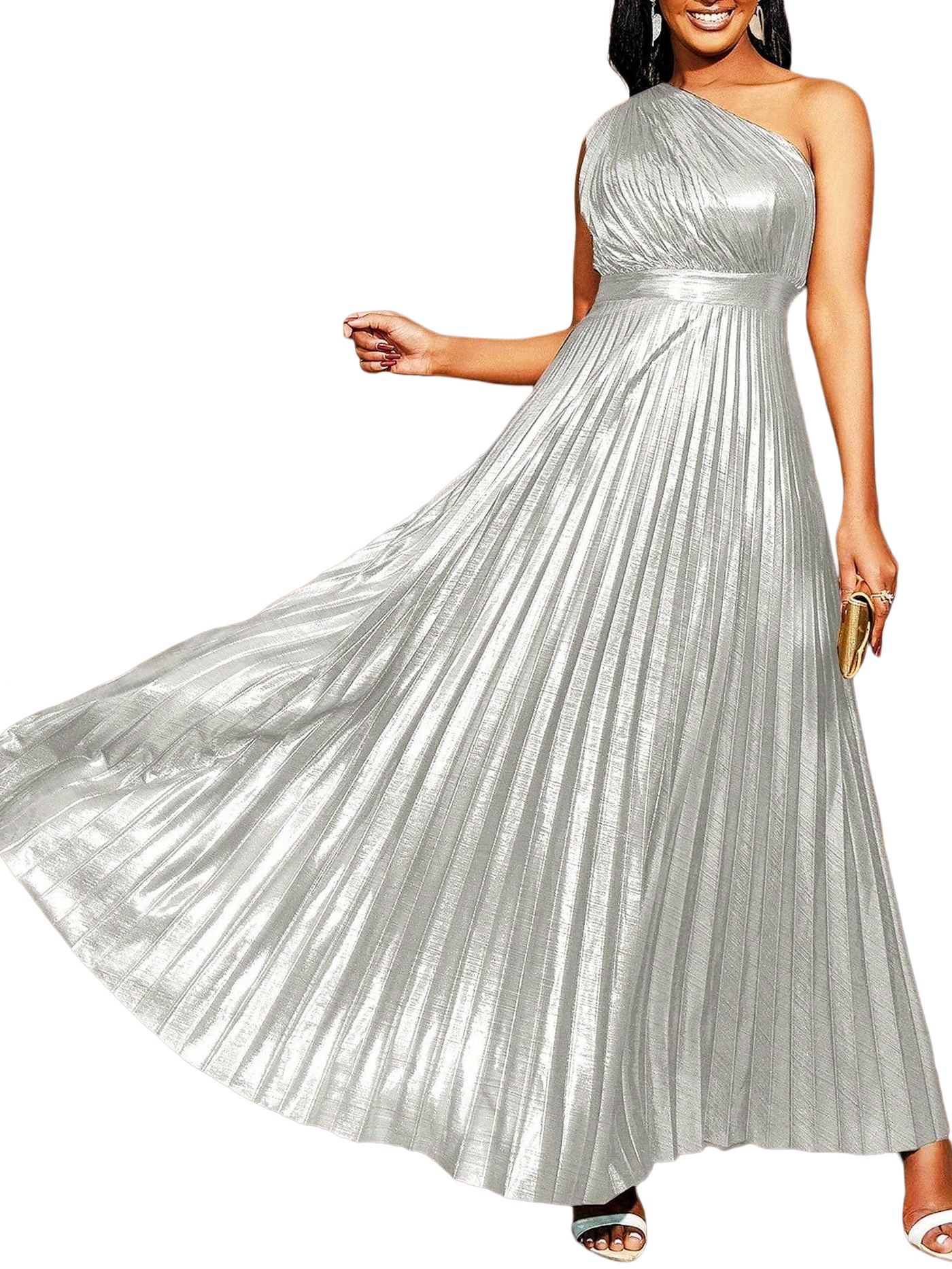Women's Woven Polyester One-Shoulder Maxi Dress