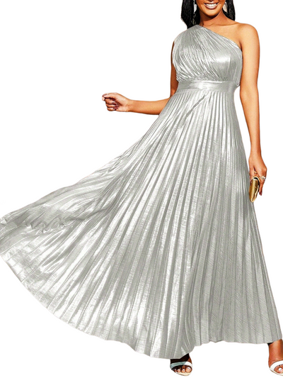 Women's Woven Polyester One-Shoulder Maxi Dress