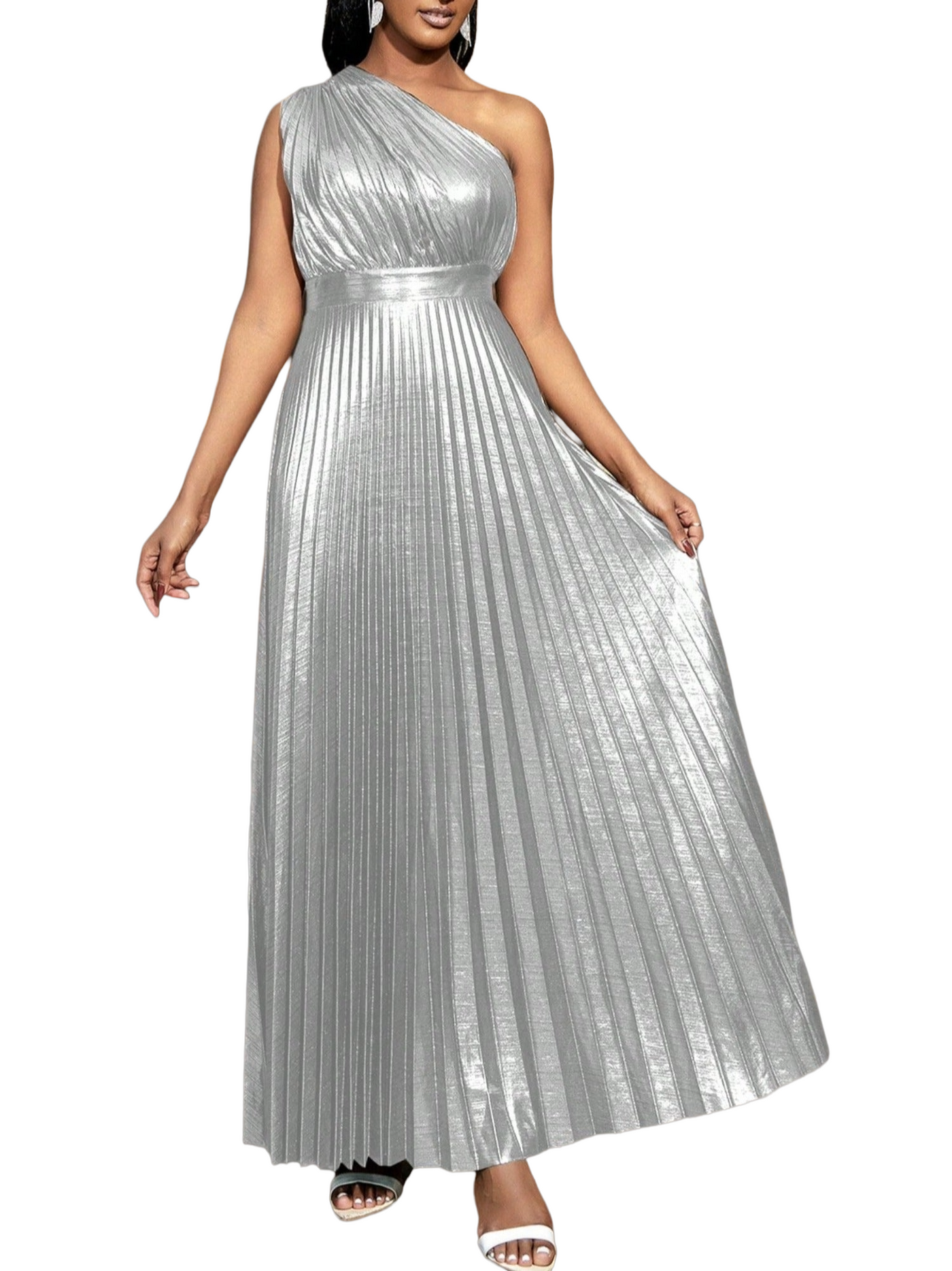 Women's Woven Polyester One-Shoulder Maxi Dress