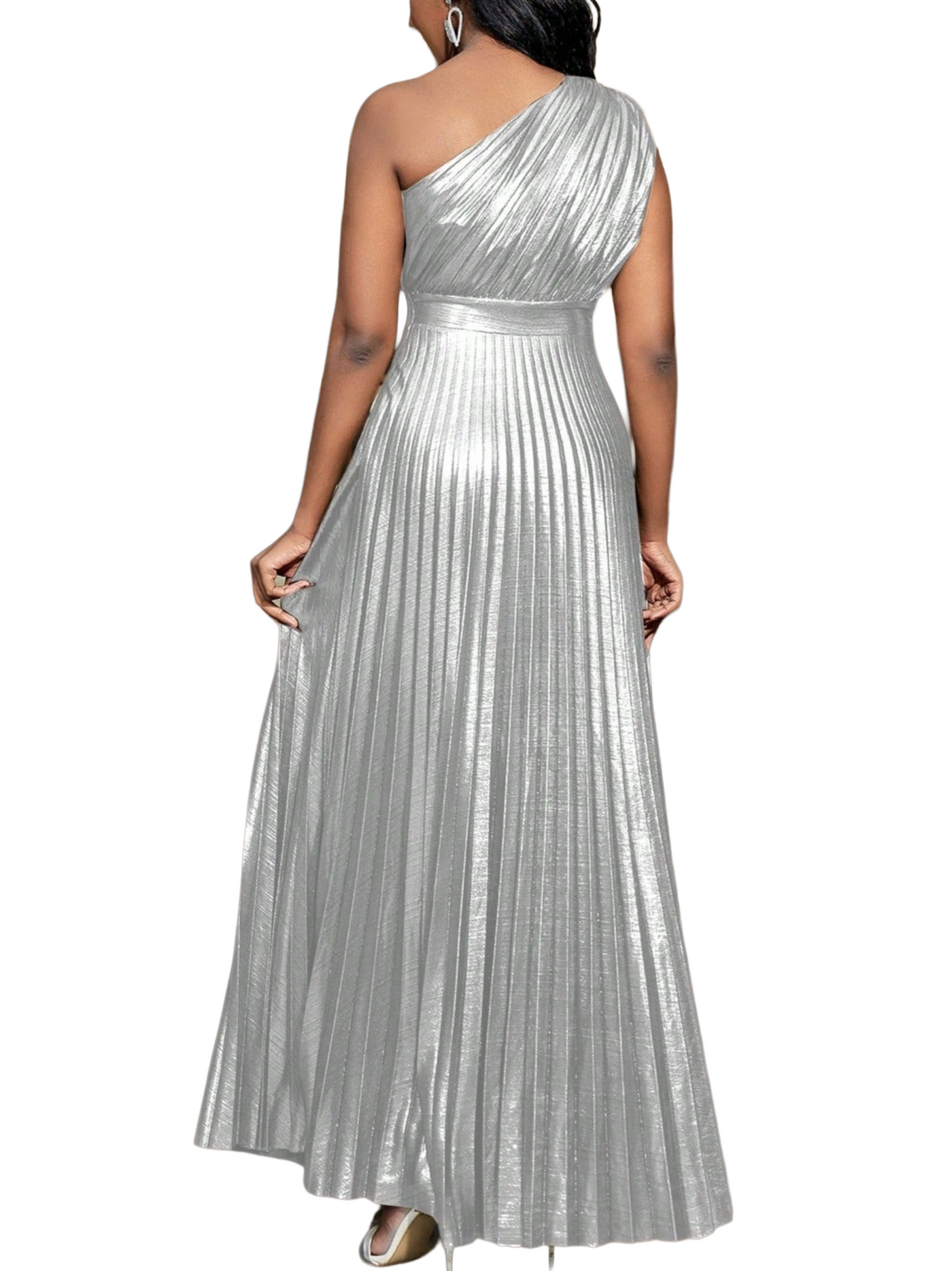 Women's Woven Polyester One-Shoulder Maxi Dress