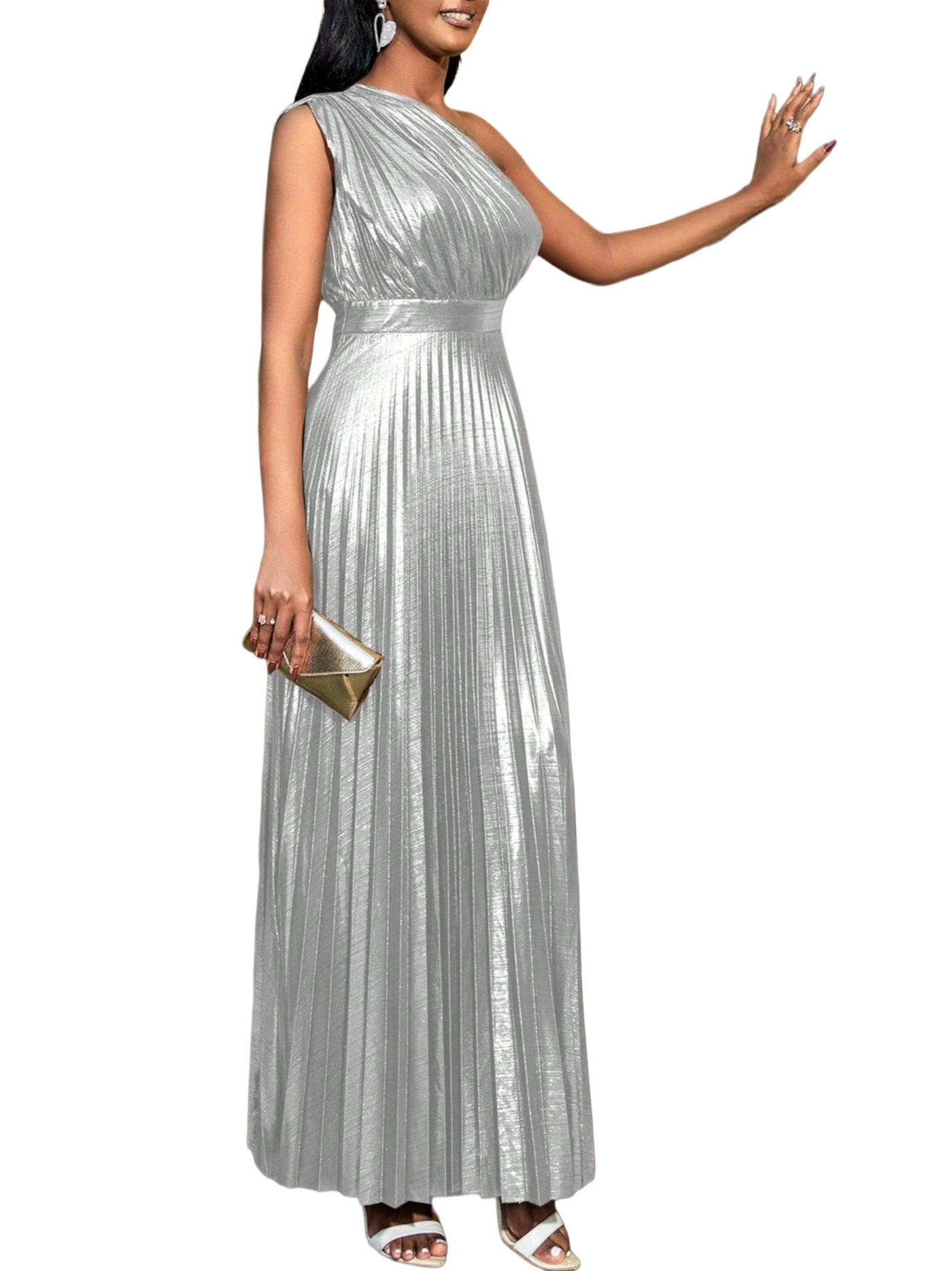 Women's Woven Polyester One-Shoulder Maxi Dress