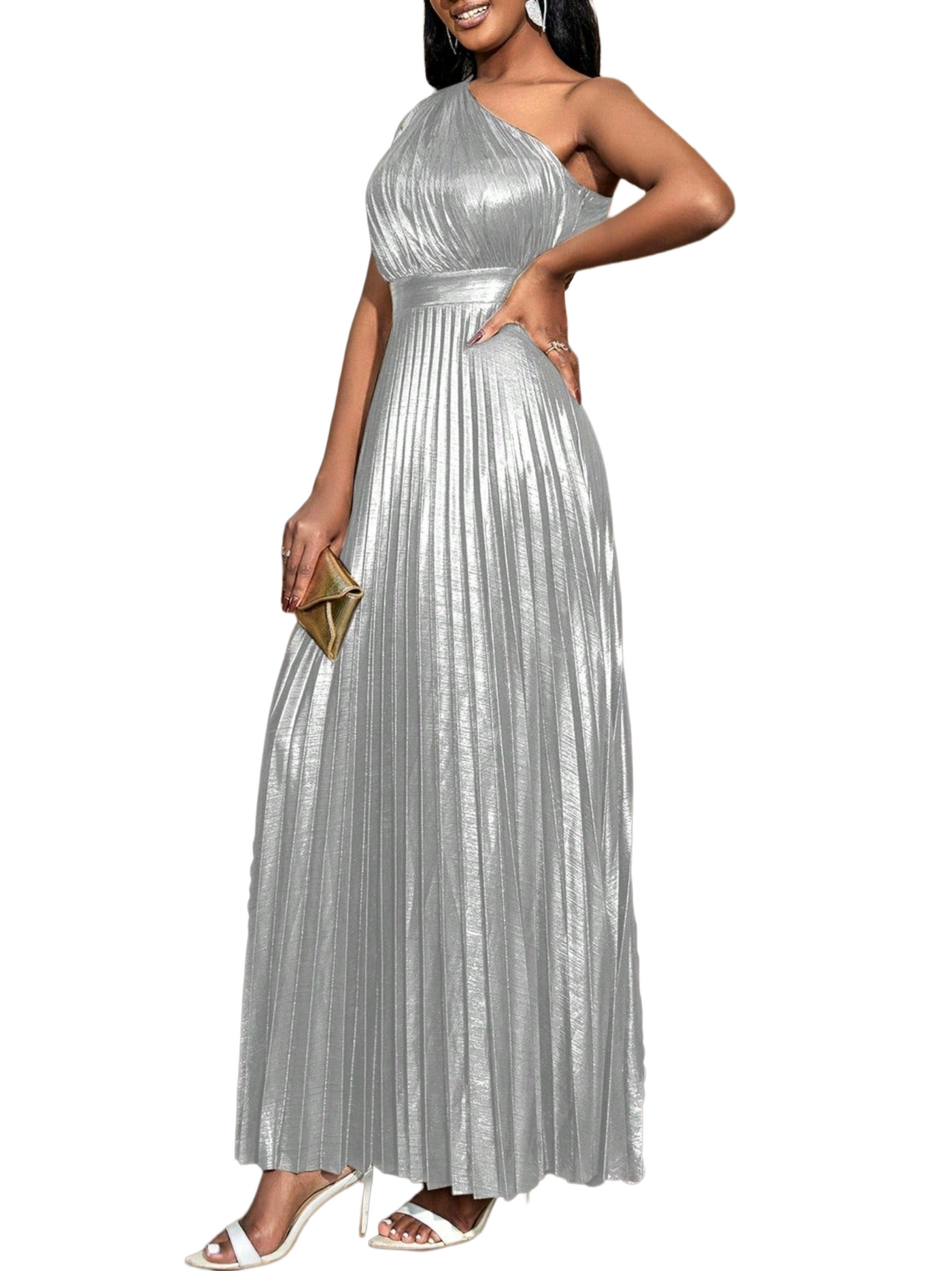 Women's Woven Polyester One-Shoulder Maxi Dress